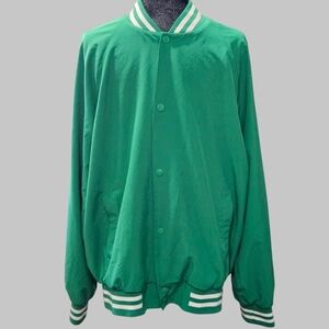 Kelly Green Varsity Bomber Jacket Men M Jackson Snap Front White Stripe Rib Knit